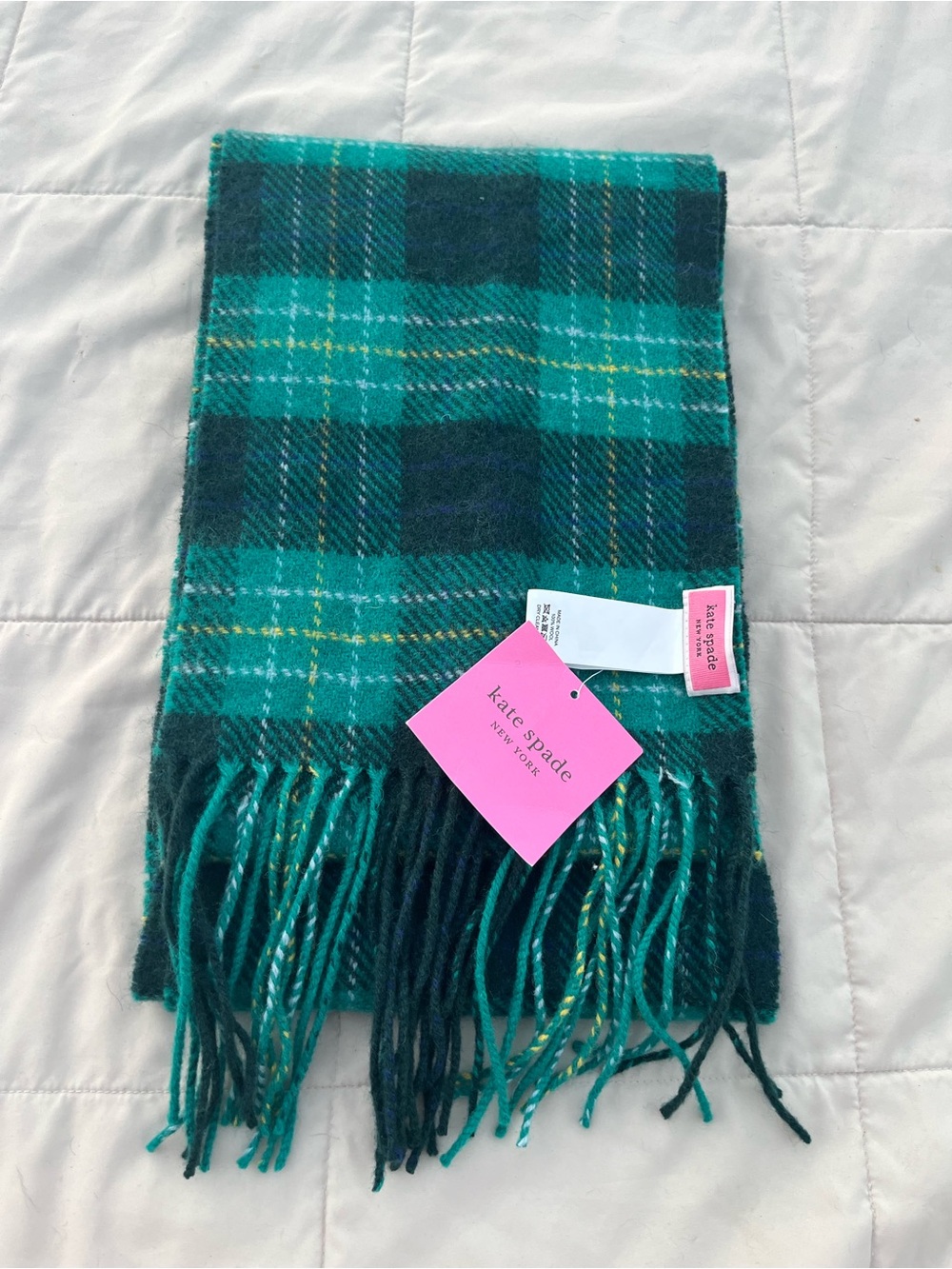 Kate Spade Greenhouse Plaid Wool Scarf, 8x105, New